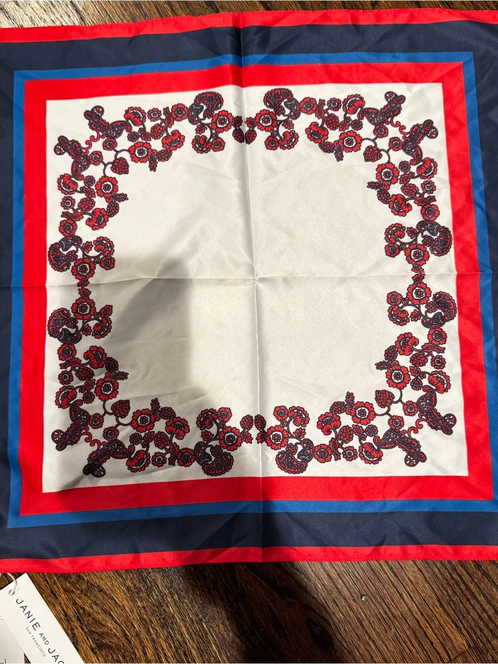 Janie and Jack Red, Navy & Blue Floral Border Silk Scarf